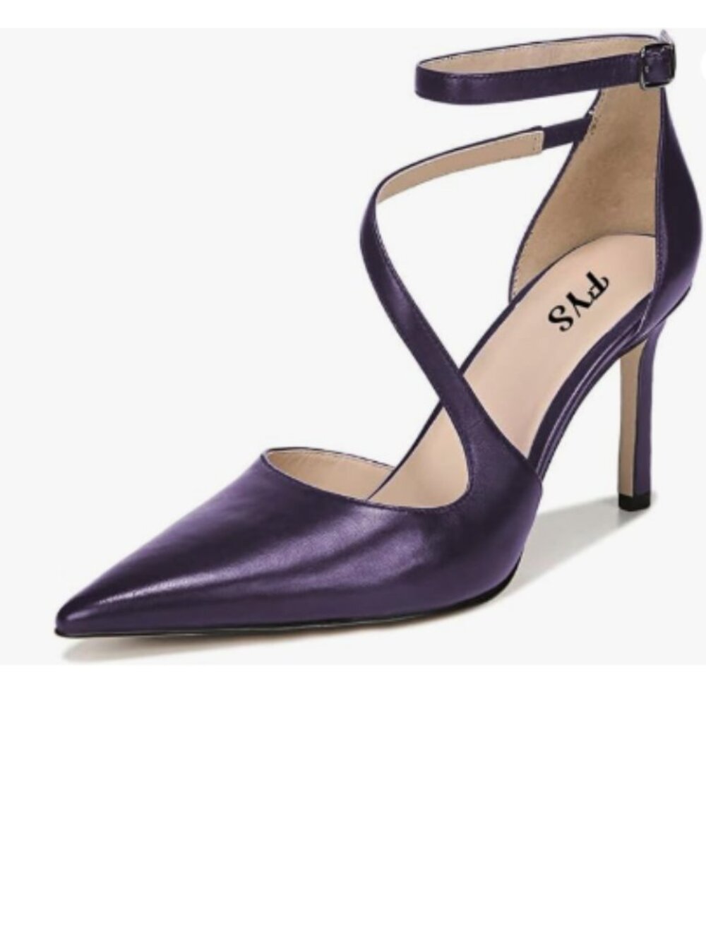 FYS Dark Purple Cross Strap Stiletto High Heel Ankle Strap Pointed Toe Pumps